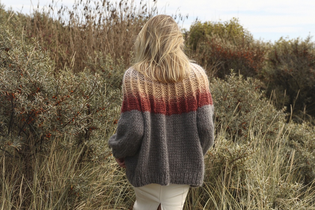 Camelia Cardigan - Ombre Brown Grey - Cafe au Lait/Camel/Mahogany