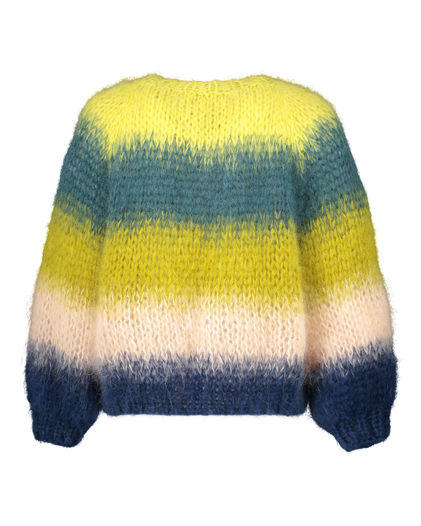 Paulette Cardigan Degrade Stripes - Celery yellow/Teal/Yellow/Peach/Royal blue