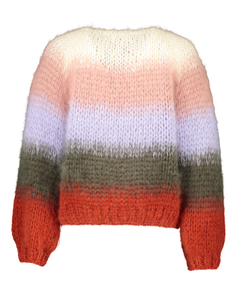 Paulette Cardigan Degrade Stripes - Cream/Currant/Lilac/Army green/Rouge orange