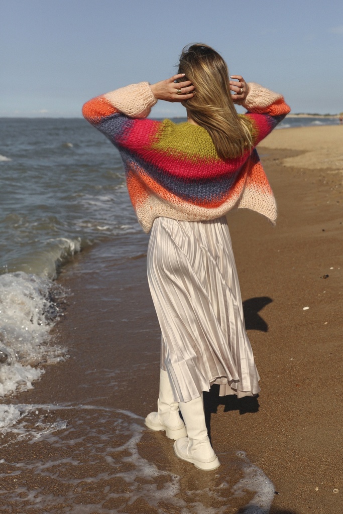 Paulette Cardigan Degrade Stripes - Lemon/Vivid pink/Blue grey/Muted orange/Soft peach