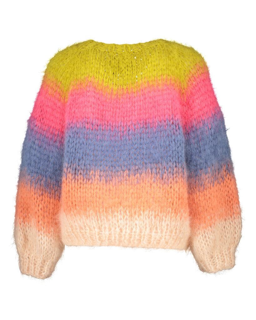 Paulette Cardigan Degrade Stripes - Lemon/Vivid pink/Blue grey/Muted orange/Soft peach