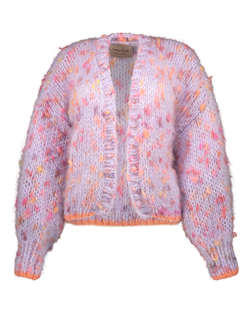 Rebelle Bomber Cardigan - Lilac/Pumpkin - Muted Orange Trim