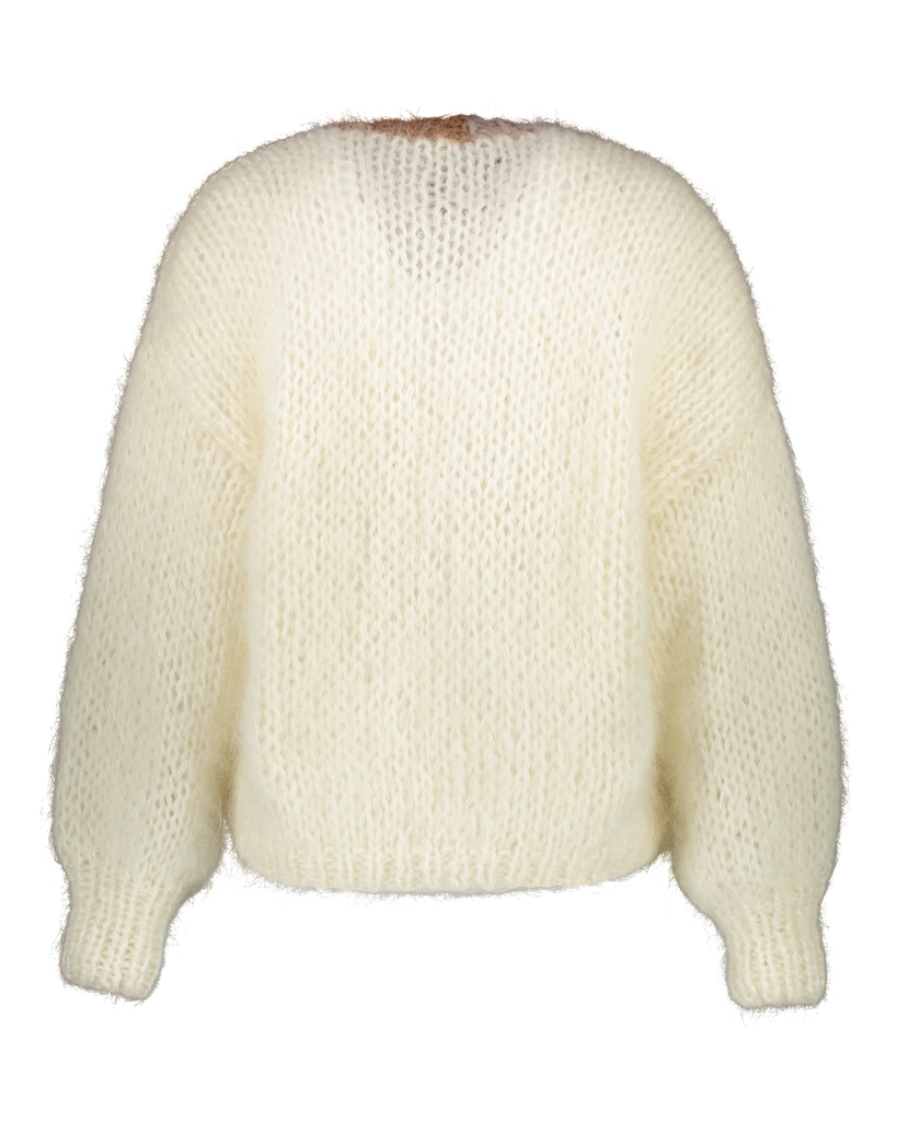 Rebelle bomber cardigan - Cream White - beige trim