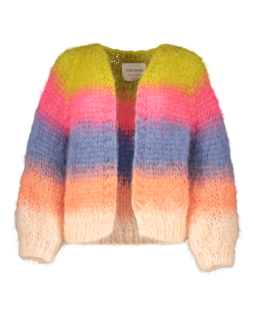 Paulette Cardigan Degrade Stripes - Lemon/Vivid pink/Blue grey/Muted orange/Soft peach