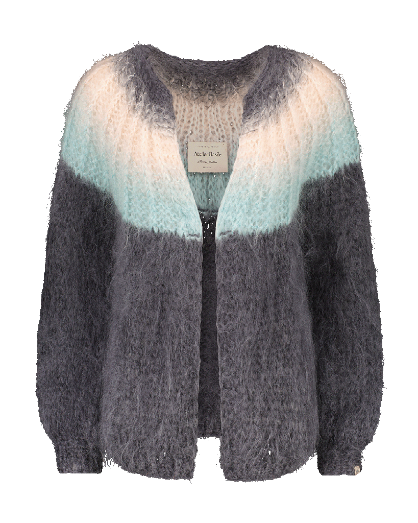 Camelia Cardigan - Ombre Grey - Peach/Aqua - Size S/M