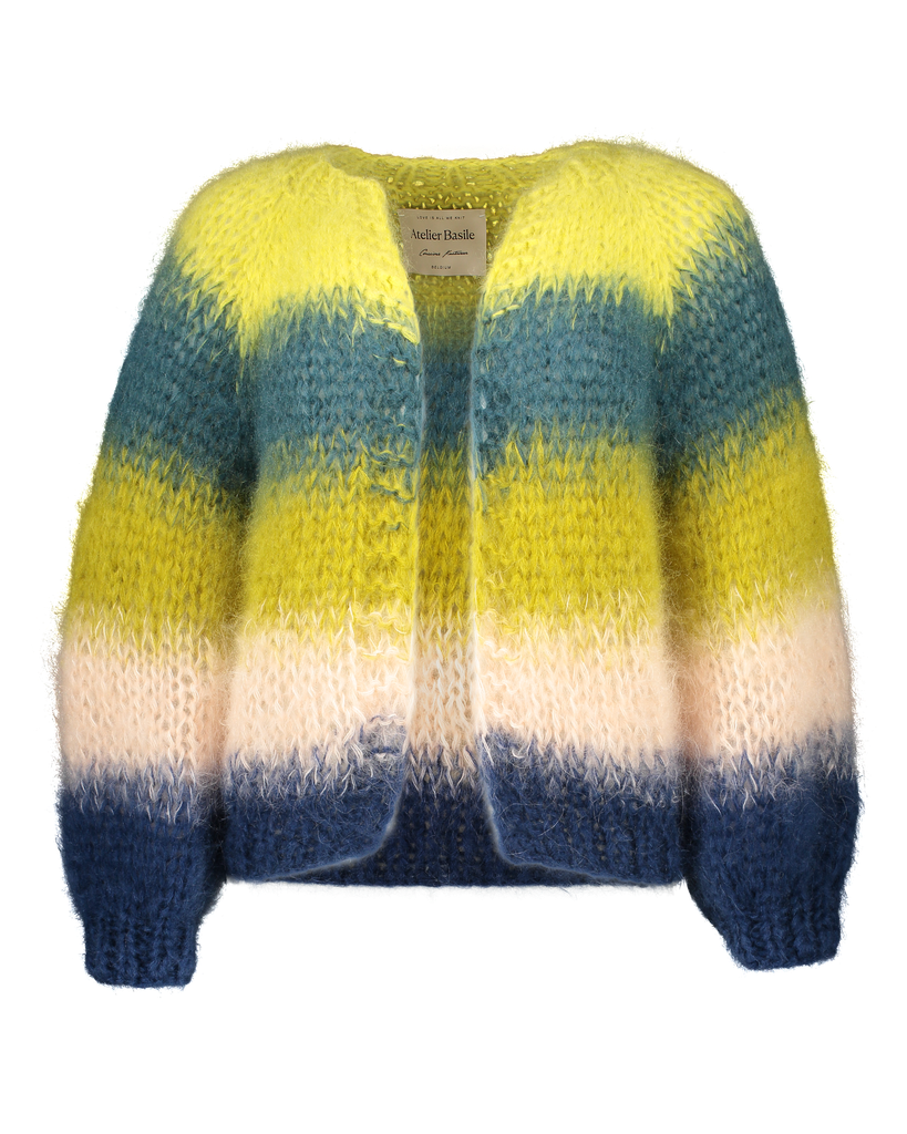 Paulette Cardigan Degrade Stripes - Celery yellow/Teal/Yellow/Peach/Royal blue