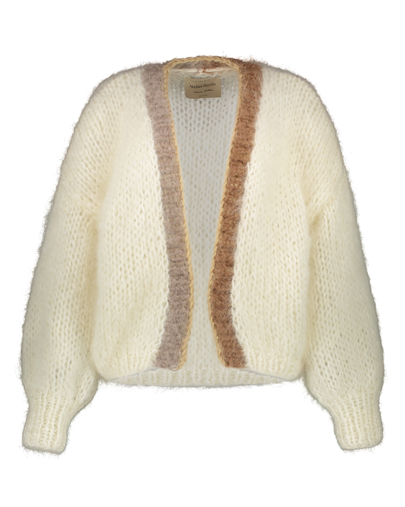 Rebelle bomber cardigan - Cream White - beige trim