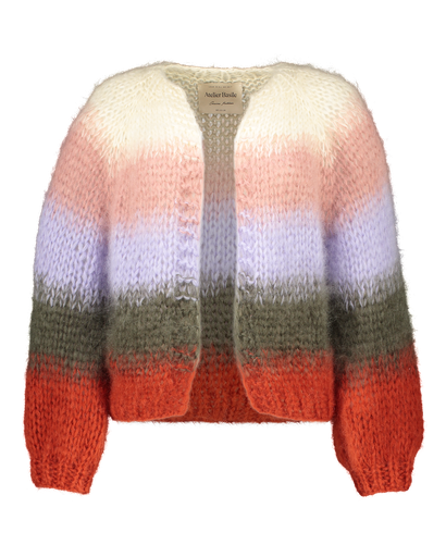 Paulette Cardigan Degrade Stripes - Cream/Currant/Lilac/Army green/Rouge orange