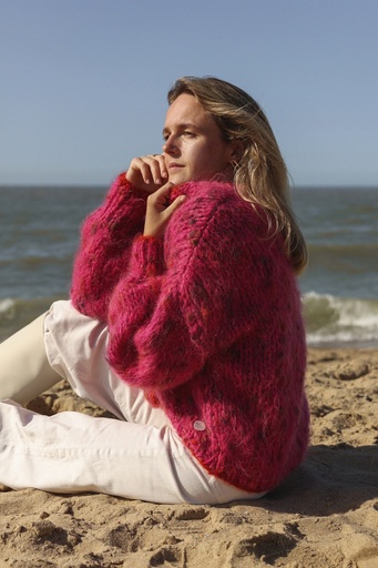 Rebelle Bomber Cardigan - Fuchsia - Rouge Orange Trim