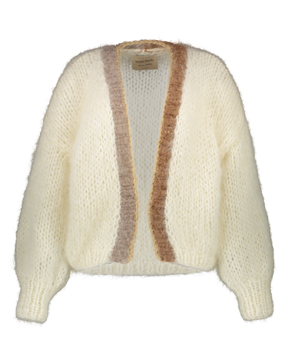 Rebelle bomber cardigan - Cream White - beige trim